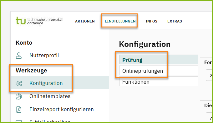 Einstellungen/Werkzeuge/Konfiguration