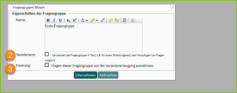 Fragengruppe editieren