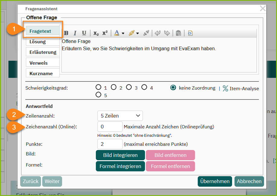 Fragetext eingeben