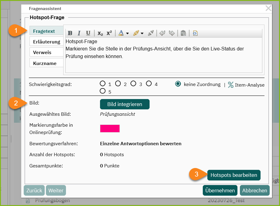 Fragetext und Bild einfügen