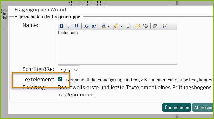 Auswahl Textelement