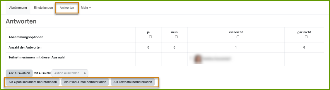 Antworten über den Reiter anzeigen lassen. Unterhalb sind die zum Download verfügbaren Dateiformate angezeigt.